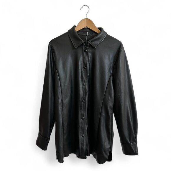 NWOT 7 for all mankind Faux Leather Snap Button Shirt Jacket Shacket Size Medium - Picture 4 of 10
